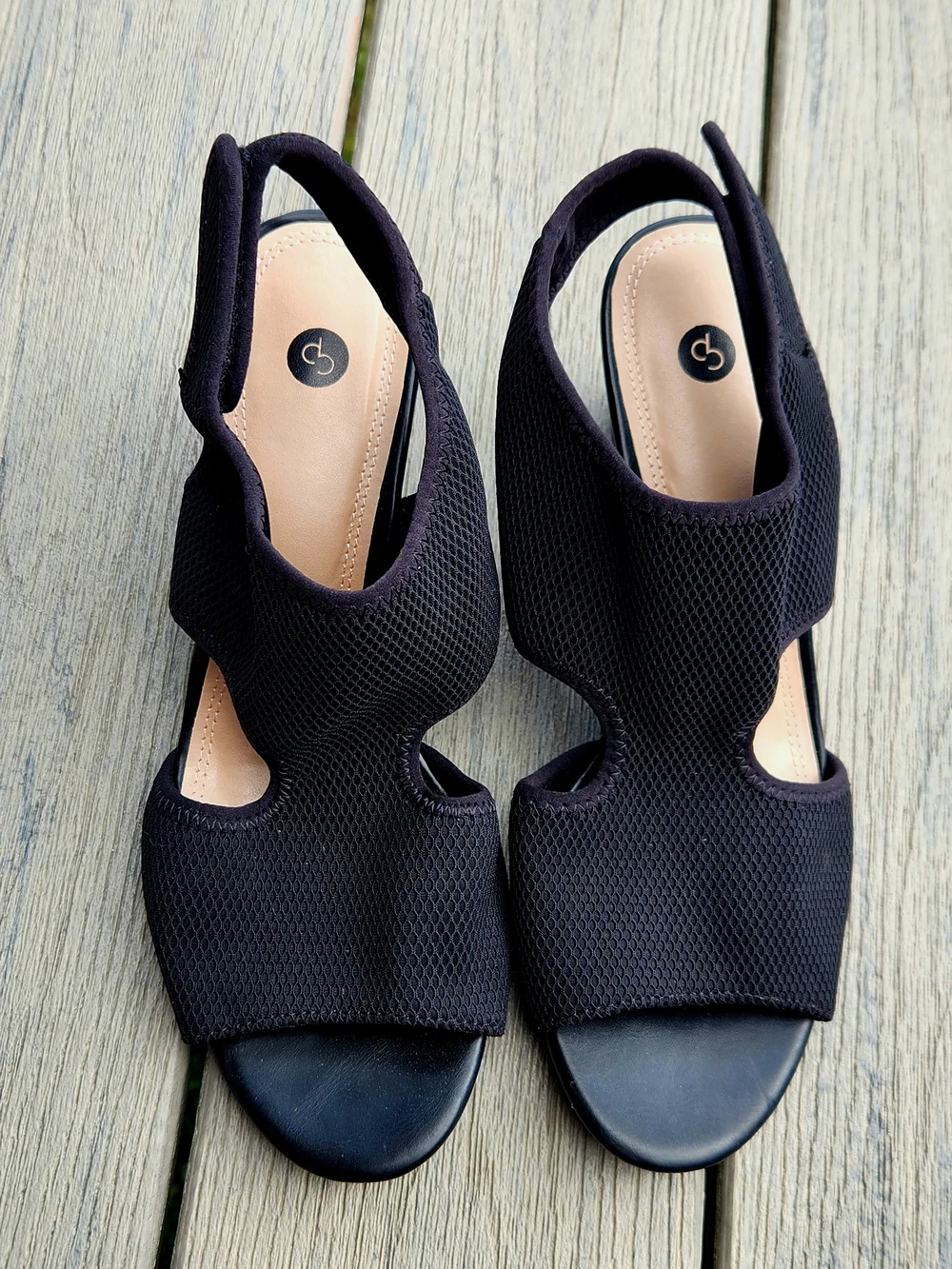 Dress Barn Black Mesh Slingback Wedge Sandals